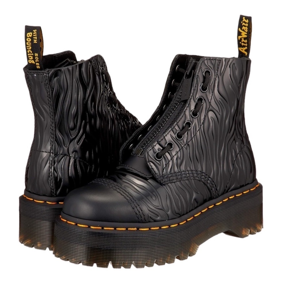 Dr. Martens Sinclair Platform Zebra Embossed Zip Up Lace Closure in Black - Picture 2 of 16